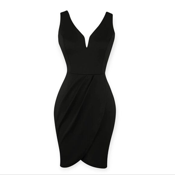 NWT oxiuly Women's Wrap V Neck Bodycon Ruched Cocktail Party Dress - Picture 2 of 4